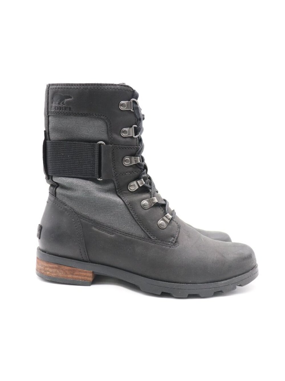 SOREL Emelie Conquest Women's 8 Waterproof Combat Boots Black Leather NL3720-010